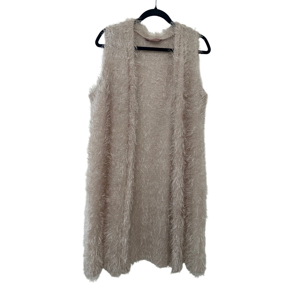 SJS Women cream Eyelash Knit Longline Open Front Vest Layering Textured Western